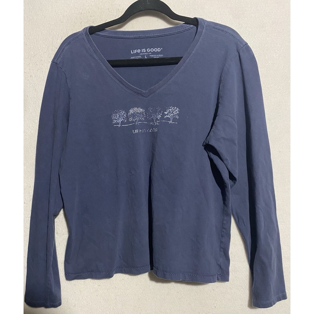 Life Is Good Shirt Blue Crusher Tee Long Sleeve Logo Womens Large‎